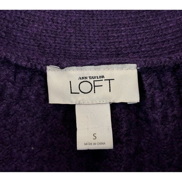 Ann Taylor LOFT-Purple Long Sleeve Open Front Wool Blend Cardigan Coat Sweater S - Picture 6 of 7